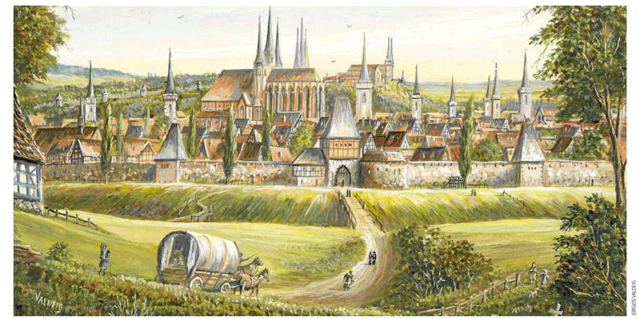Gemälde von Jürgen Valdeig Eingangstor Stadt mittelalterliches Erfurt