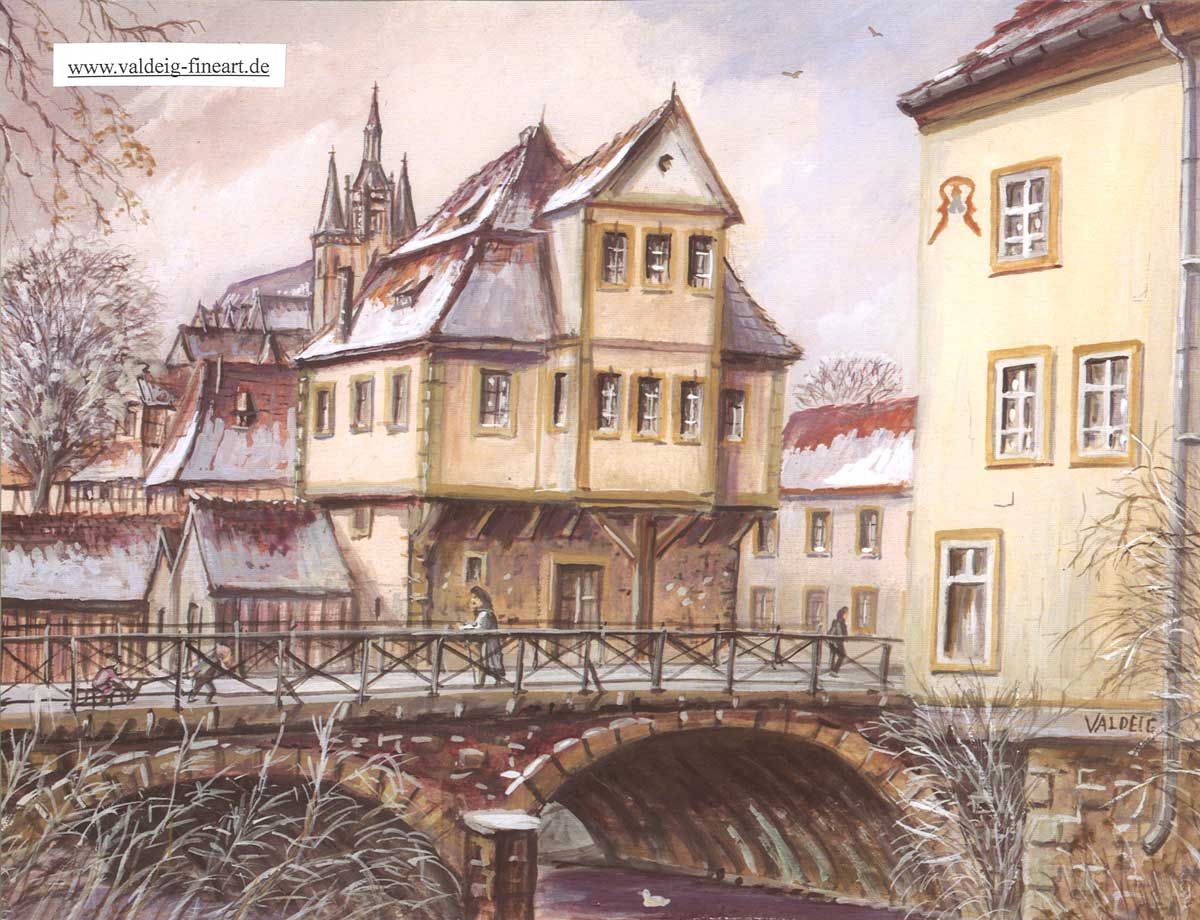 Lange Brücke mit Sackpfeiffenmühle - Gemälde Jürgen Valdeig