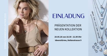 Einladung zur Schmuckpräsentation mit Abbildung von verschiednen Schmuckstuecken von Jewels